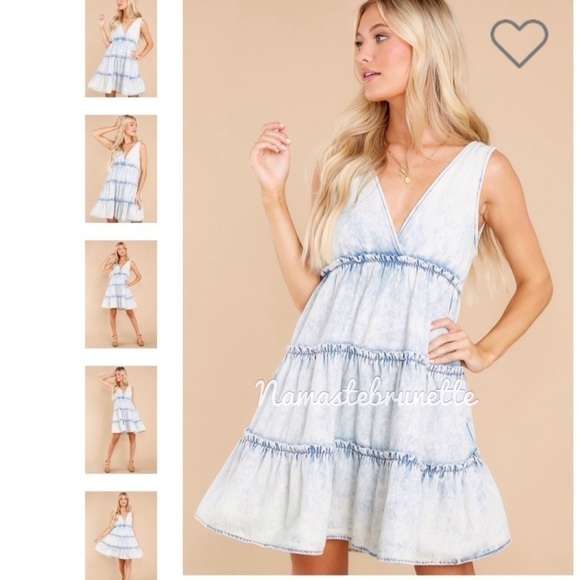 Nwt Light Wash Sleeveless Boho Babydoll Tiered Denim Mini Dress - Picture 3 of 17